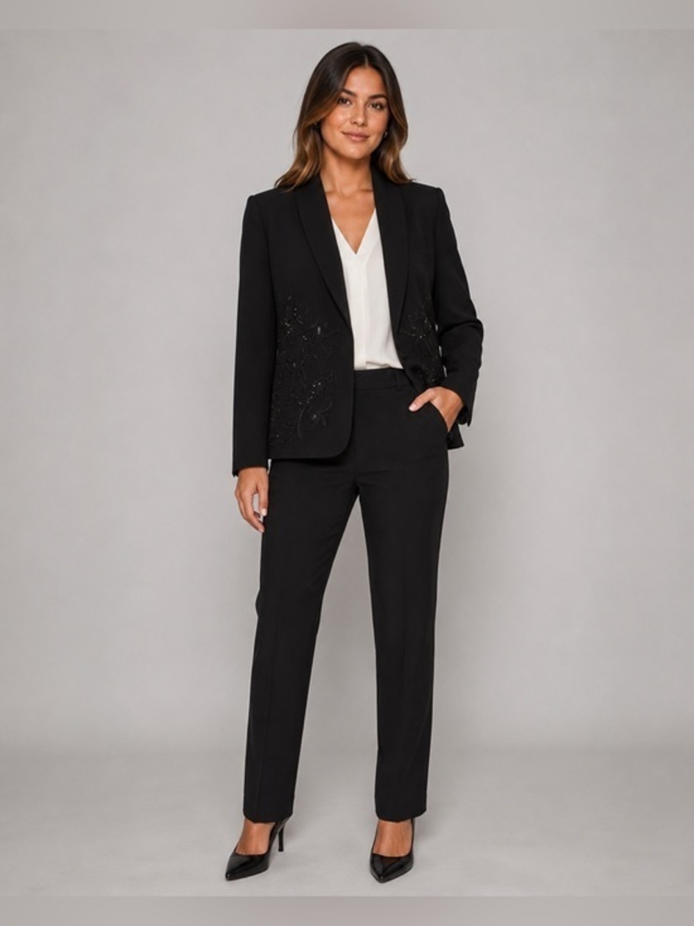Maxie Klein Black Beaded Floral Blazer Women’s Size 8 NWT Embellished Jacket
